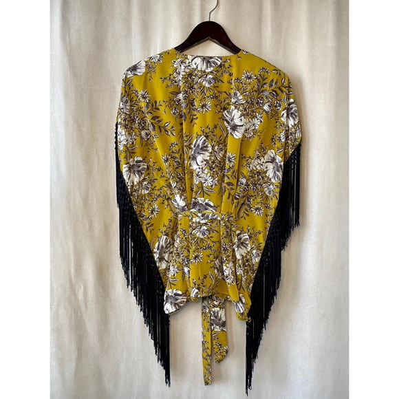 Modcloth Mustard Floral Wrap with Fringe - Picture 4 of 7